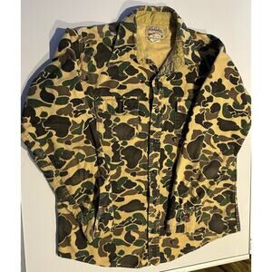 Cabela's Duck Camo Flannel Button Up Shirt Frog Skin Hunting Tall Large Vintage